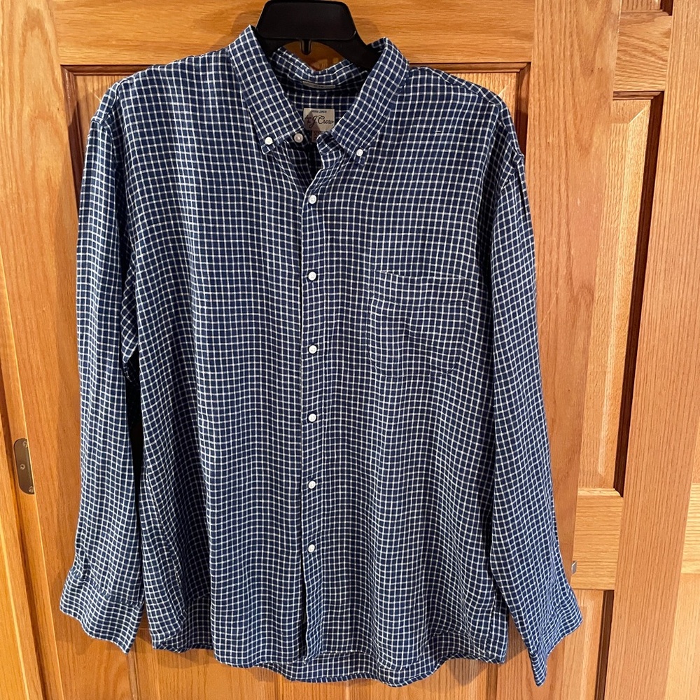 J. Crew Navy Checkered Button-Down Shirt